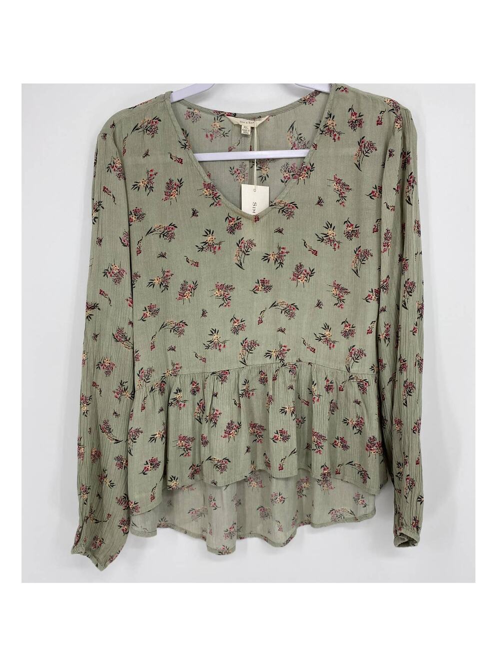 Sim & Sam Womens Green Floral Long Sleeve Blouse Top Shirt NEW XL